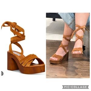 Steve Madden Ryder Tie-Up Suede Wooden Platform Sandals Brown Size 8